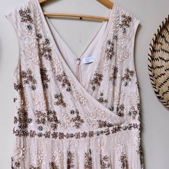 NWT Mac Duggal 93575 Embellished Wrap Over Cap Sleeve A-Line Gown Blush Size 18 - Picture 4 of 16